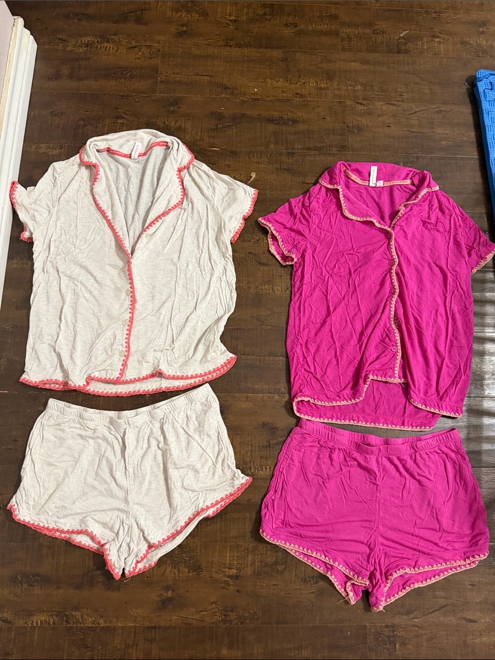 Women’s Two-Piece Cotton Lounge Set - Pink & Cream